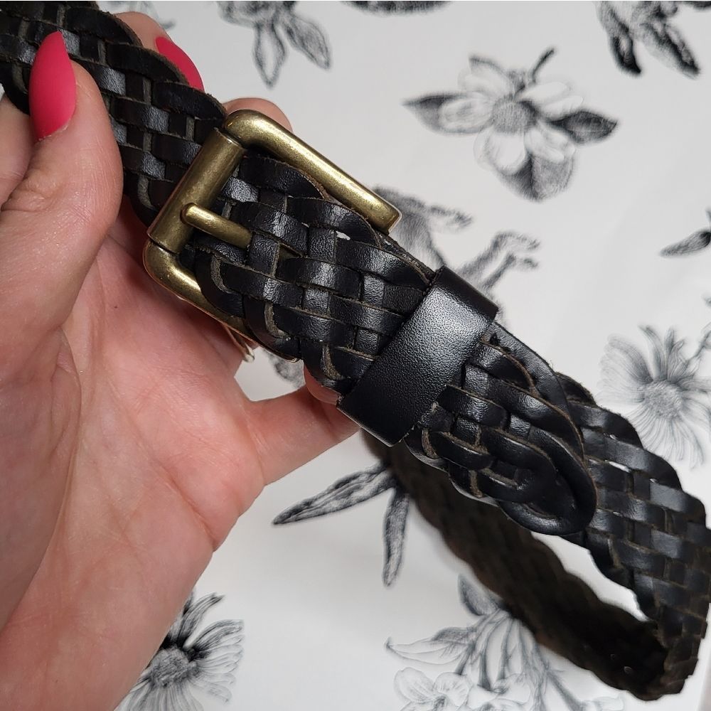 Vintage brass and woven leather belt Small